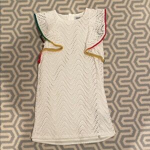 MIA White Eyelet Dress with Rainbow Trim
